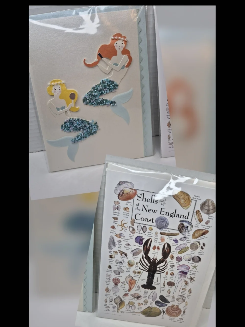 Greeting Card Duo Vtg Embellished Mermaid Birthday Card Seashell Theme Blank NWT